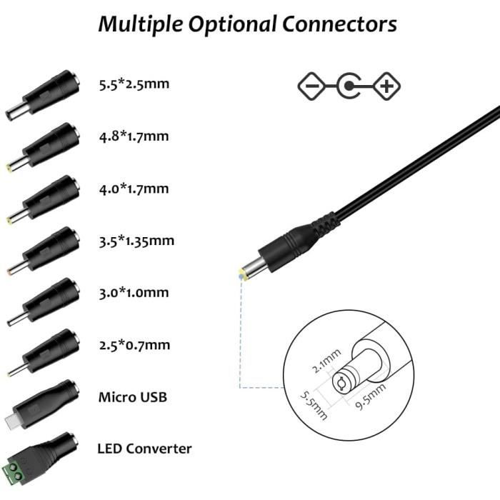 Adaptateur Secteur - GENERIC - Zolt 12W - AC/DC - 8 Connecteurs DC - 1000mA Max