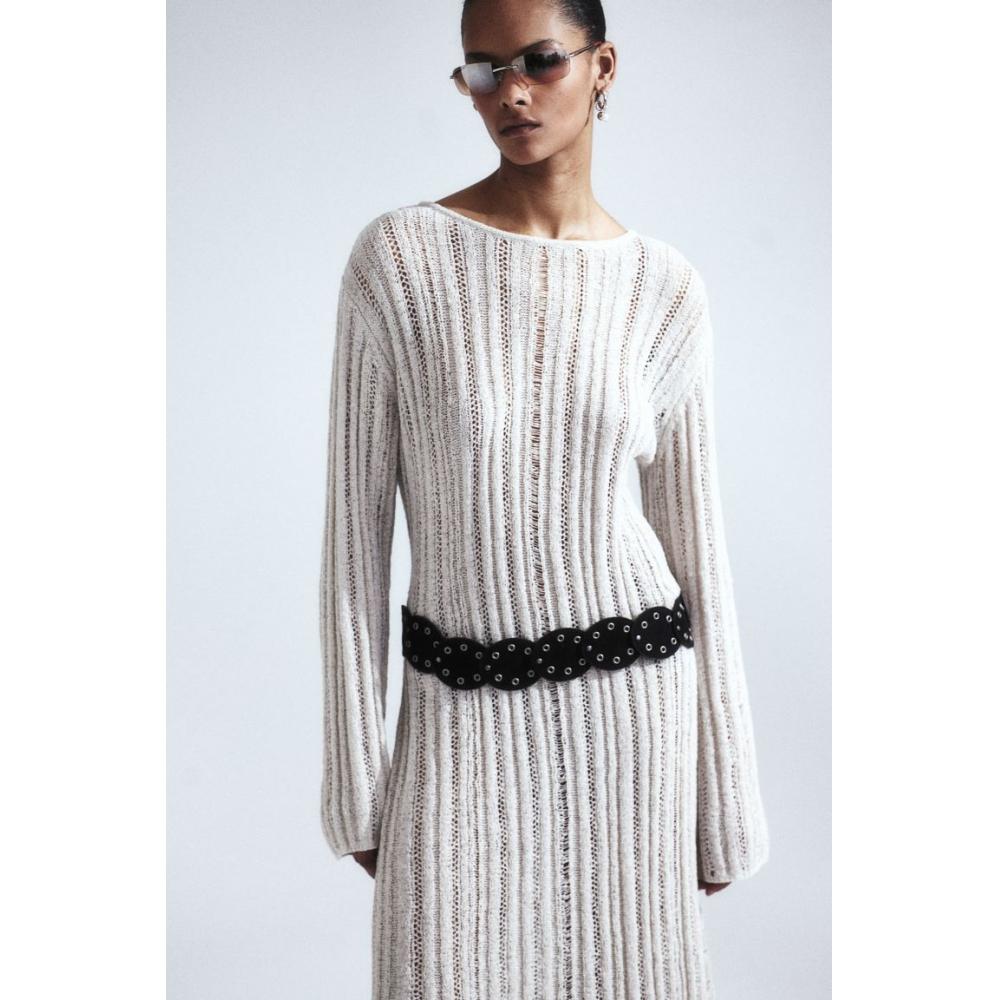 

Трикотажное платье HM Ladder Stitch Look, светло-бежевое