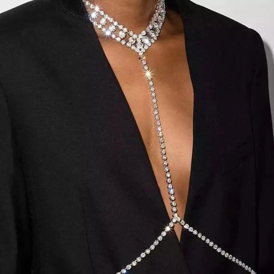 

Rhinestone One Piece Necklace Chest Chain Sexy Bikini Body Chain Jewelry Accessories Ladies Crystal Nightclub Clothing