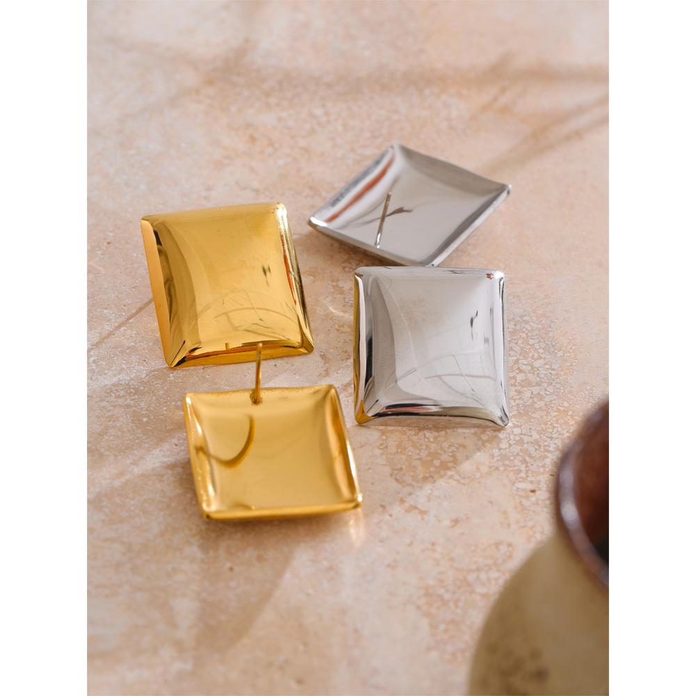 Eetit Glossy Smooth Stainless Steel Rectangle Stud Earrings for Women Minimalist Fashion Daily Jewelry for All Occasions