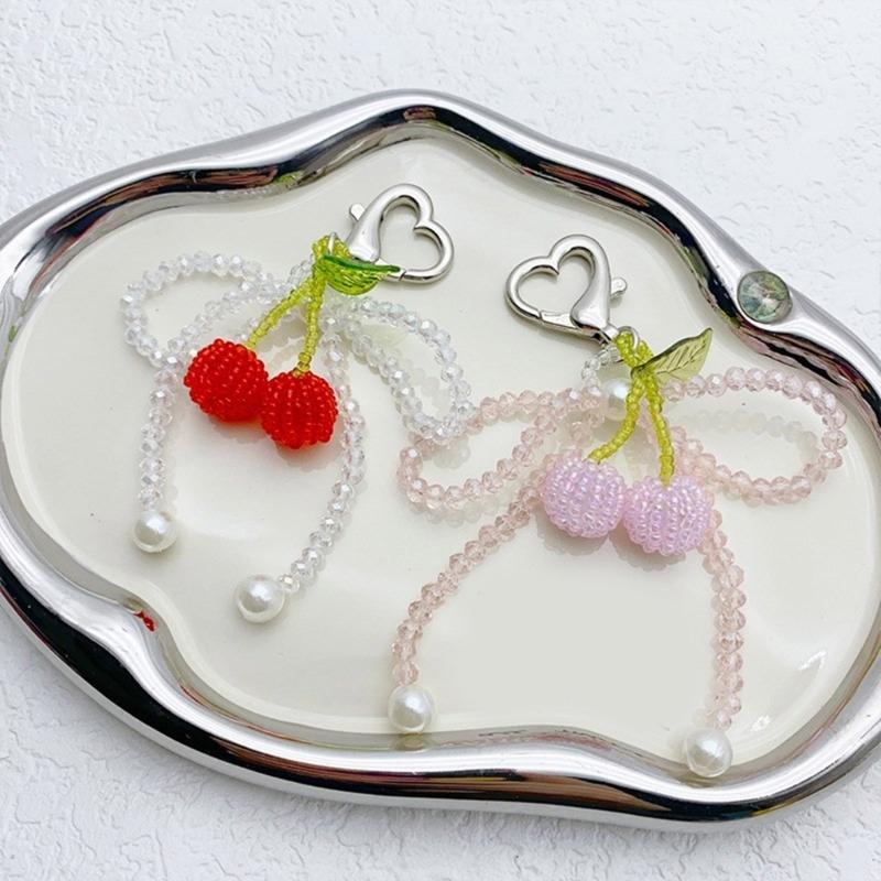 Elegant Crystal Beaded Bowknot Keyring Sweet Cherries Bowknot Key Chain with Crystal Beads Personalized Keyring Ornament