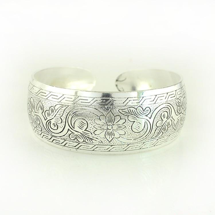 Ancient Silver Tibetan Decoration Engraved Opening Bracelet, Ethnic Style Retro Wide Bracelet, Bracelet