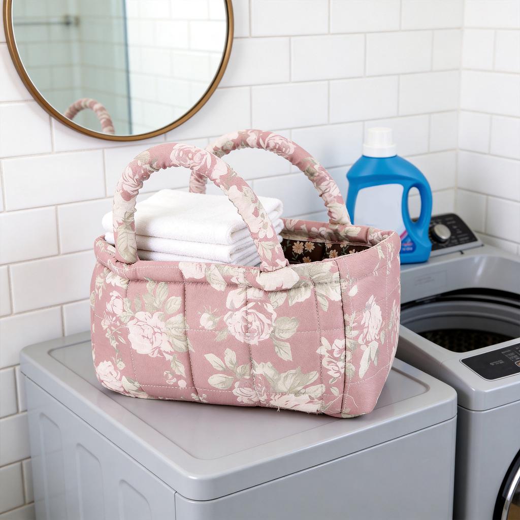 Quilted Laundry Basket with Easy Carry Handles Fabric Storage Basket Quilted Storage Basket for Home Picnic Shopping Travel