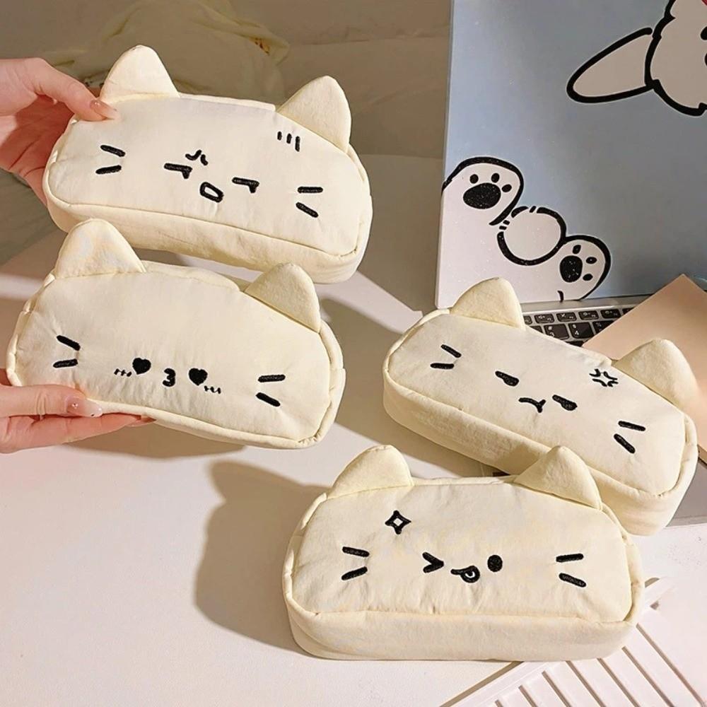 Funny Embroidered Cat Pencil Case Kawaii Kitty Stationer Bag  School Supplies