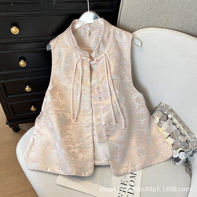 

Атласный жилет женский весенний новый жаккардовый жилет без рукавов топ XXXL [Recommended 138-75kg] розовый