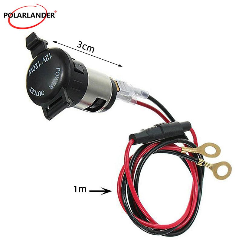 120W Waterproof Cigarette Lighter Socket - 12V/24V Dual USB 1m Wire for Car/Motorcycle/Tractor/Boat Power Supply