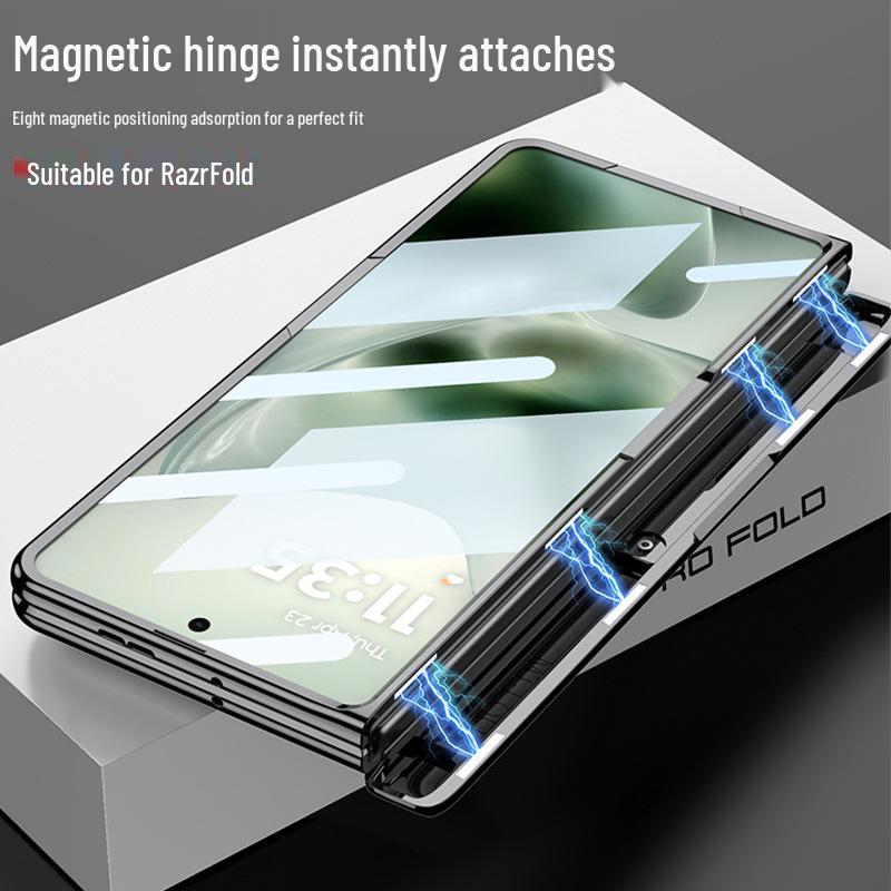 Motorola RazrFold Magnetic Electroplated Phone Case with Stand - Transparent, Foldable, Protective Cover
