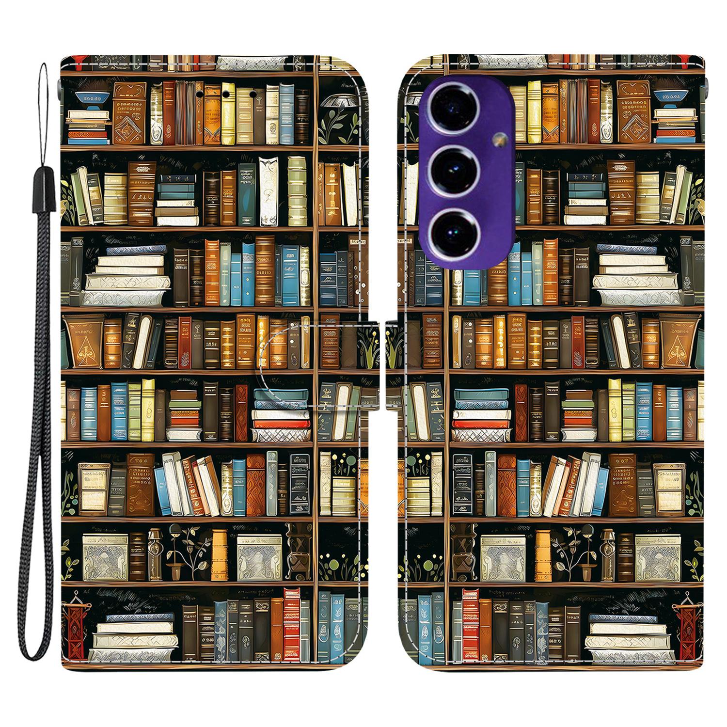 

For Samsung Galaxy A17 5G Leather Case Stand Wallet Pattern Printing Phone Cover with Wrist Strap Bookshelf