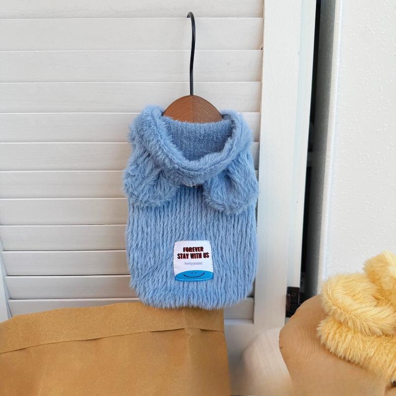 

Pet Clothes - Fall/Winter Dog Home Wear with Sleeveless and Hooded Jacket. Cat Clothes with Plush and Warm Materials. XS синій