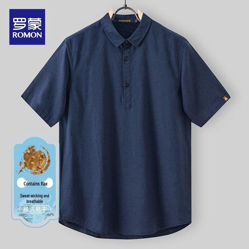

Romon Men s Linen Cotton Short Sleeve Polo Shirt 2XL