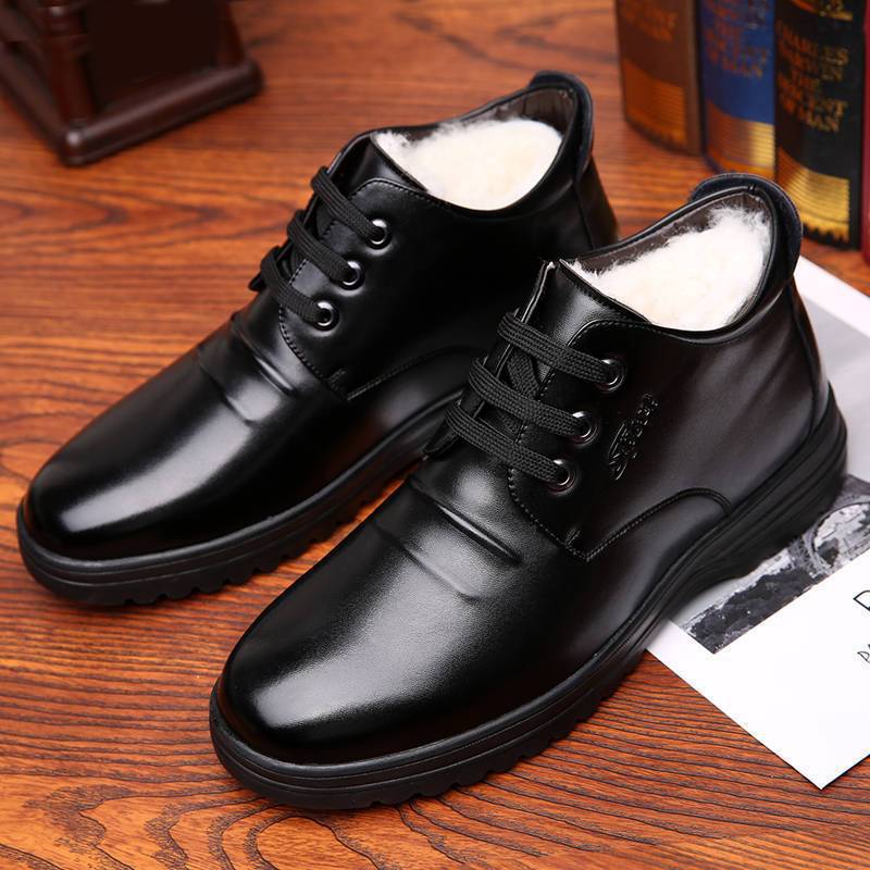Leather Shoes Men's Shoes Autumn and Winter Velvet Thermal Cotton Shoes Men's Casual Shoes Soft-soled Shoes