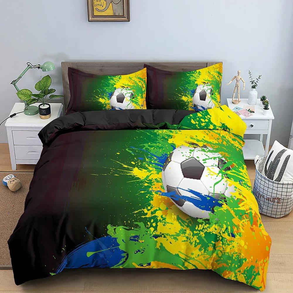 Football Duvet Cover Set Soccer Bedding Set For Boy Teen Microfiber Sports Theme Comforter Cover Soccer Ball Pattern Quilt Cover