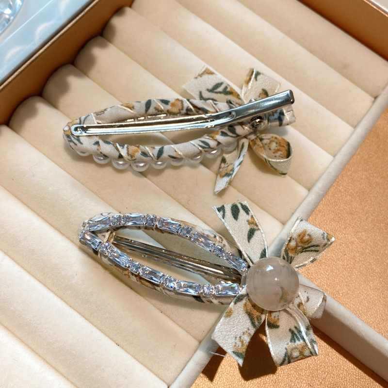 Korean Floral Rhinestone Pearl Hair Clip for Women