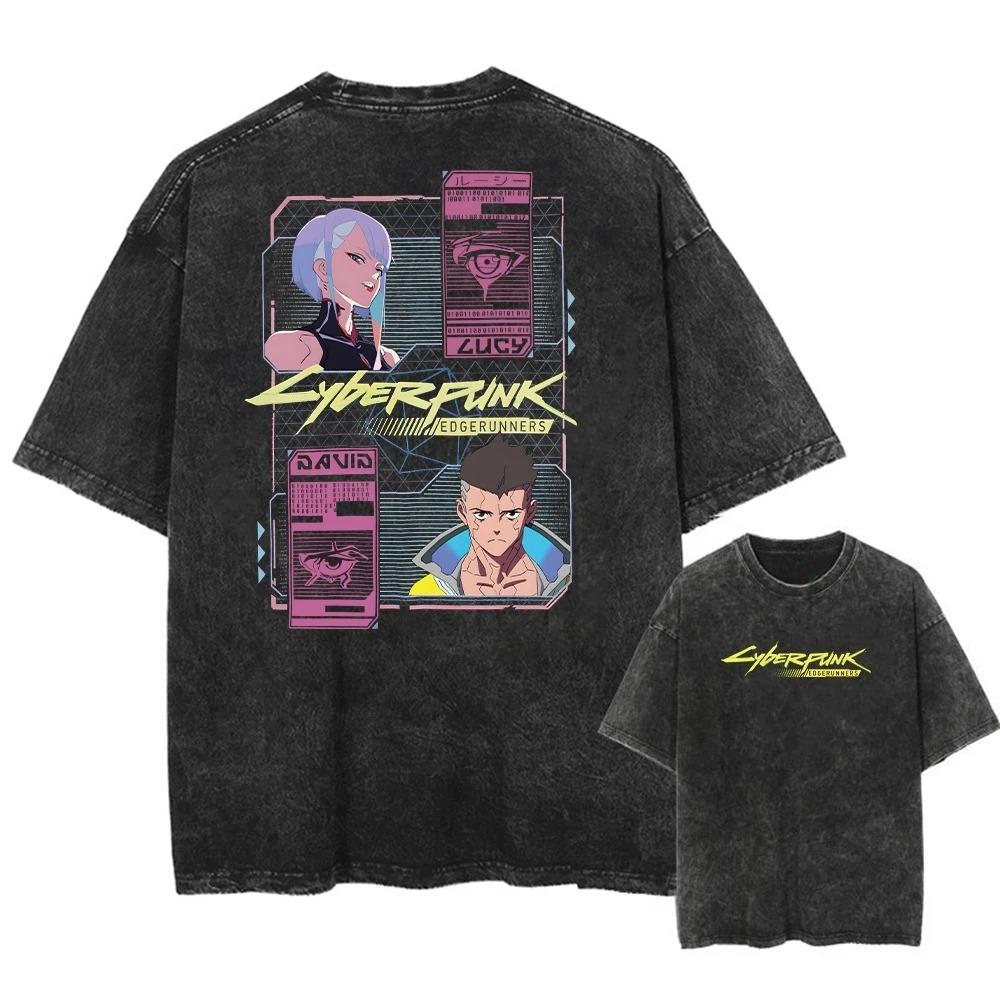 Cyberpunk: Edgerunners David & Lucy Double Sided Graphic Print Vintage Washed Oversized Anime Streetwear T-Shirt L