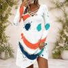 Women Criss Cross V Neck Long Sleeve Fitted Halloween Printed Curved Hem Dress