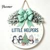 Indoor Outdoor Porch Ornament Christmas Wooden Welcome Sign for Front Door, Round Hanging with Handmade Craft Artificial Pine Branches & Bow