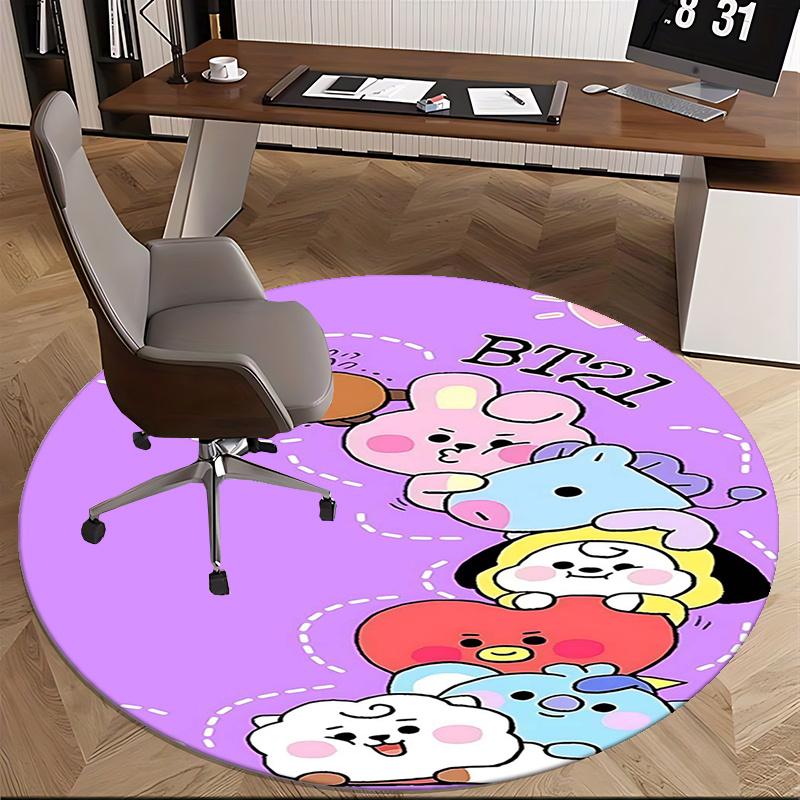 BT21 K-Pop Chair Mat Round Rug-Office Carpet, Machine Washable, Non-slip, Suitable for Living Rooms, Bedrooms