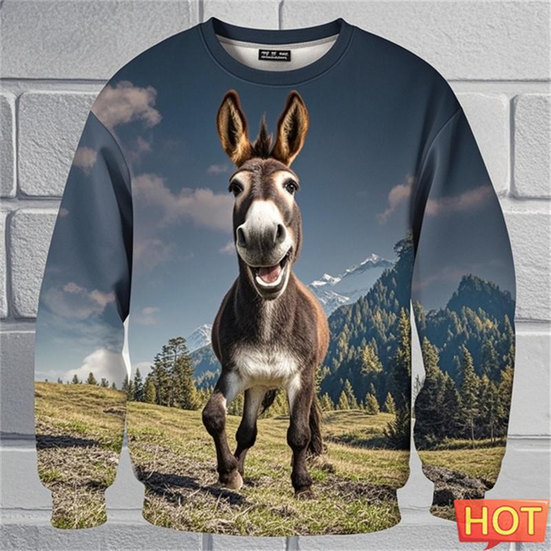 Esel 3D-trykk Tegneserie Oversize Gensere Mote O-hals Utendørs Pullover Dame Barneklær Nyhet Hettegensere og Sweatshirts