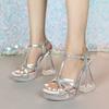 New Women's 12CM Transparent Thick Heel Sandals, Sexy Crystal Square Head, Non-slip Wedding Shoes, Fashion Car Model Style Party Sandals