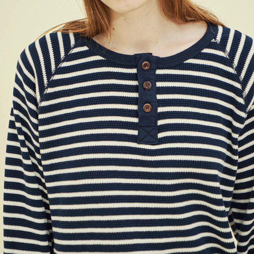 CHIQUITA Henley Neck Sweatshirt (St Waffle) Navy 243601Tnv