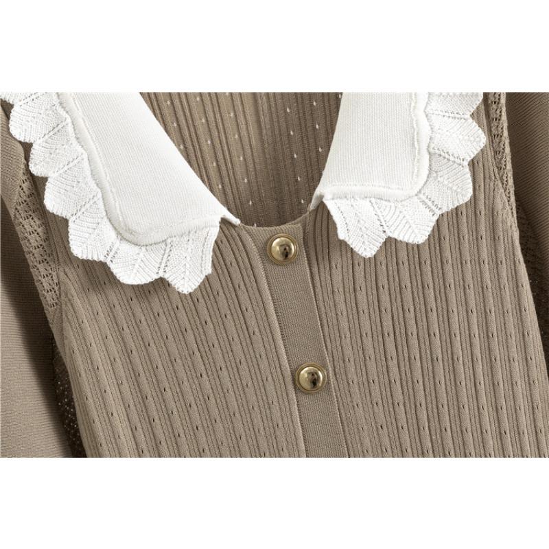 Spring and Autumn Women's Gentle Doll Collar Knitted Dress Plus Size Temperament High Waist Skinny Medium Long Dress