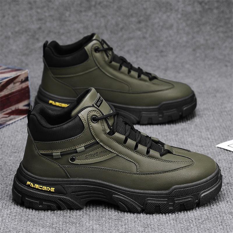 

Осенне-зимняя обувь для мужчин, повседневная кожаная обувь, модные высокие кроссовки для походов, классные ботинки на шнуровке 44 зелёный