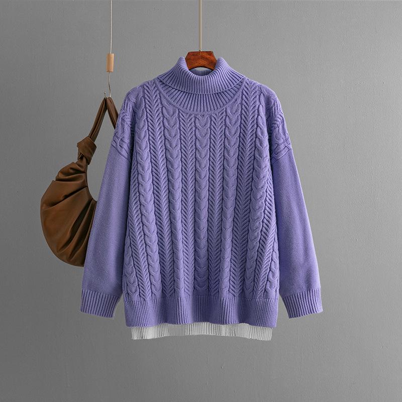 Two-Tone Jacquard Loose Slimming Long-Sleeve Knit Sweater, Autumn/Winter 2024