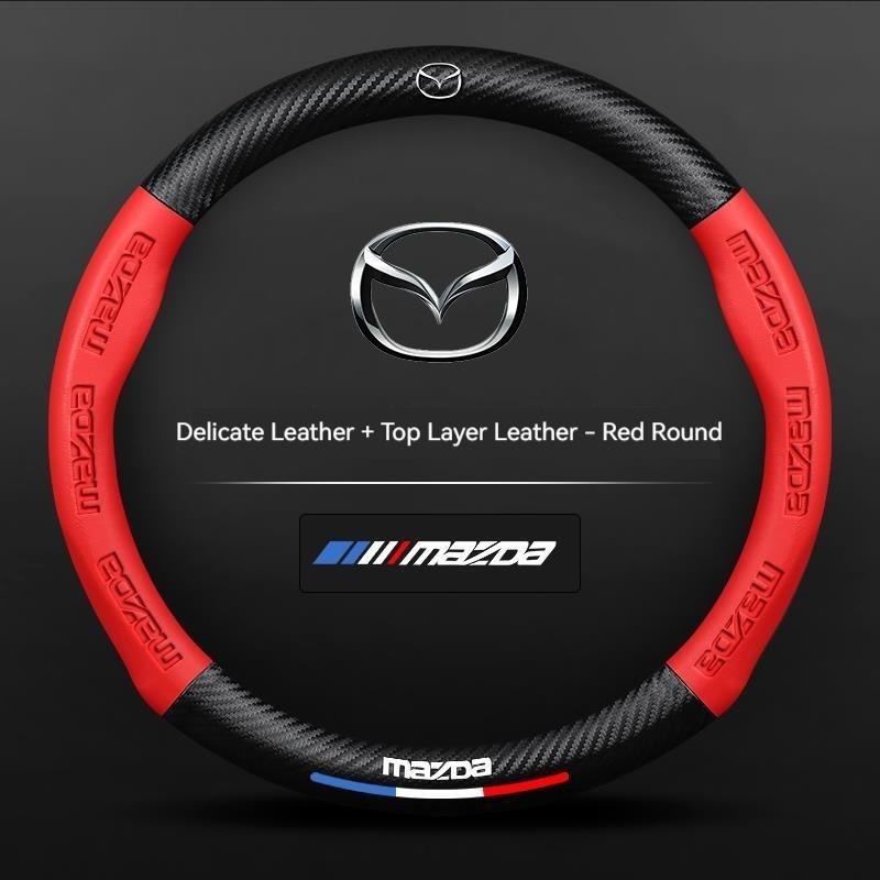 Carbon fiber Leathe Car Steering Wheel Cover For Mazda 3 5 6 SKYACTIV Axela Atenza CX30 CX5 CX8 CX9 MX5 RX8 RX7 BT50 Accessories
