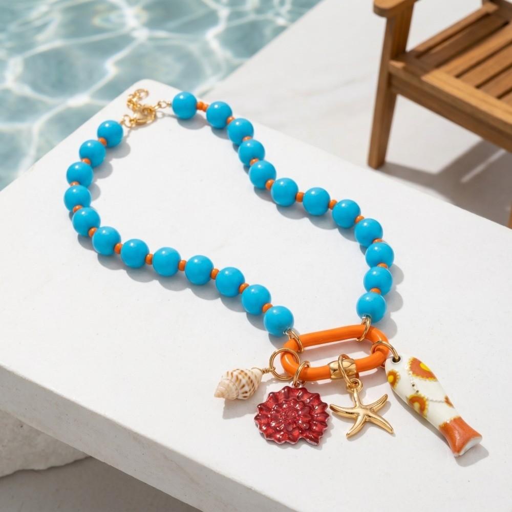 Adjustable Starfish Charms Necklace Sea Series Beach Beaded Necklace Holiday