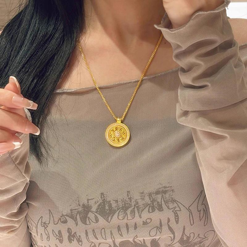 Vintage Ruyi Rotatable Pendant Good Fortune Necklace Women Fashion Versatile Round Pendant Necklace Jewelry Gifts