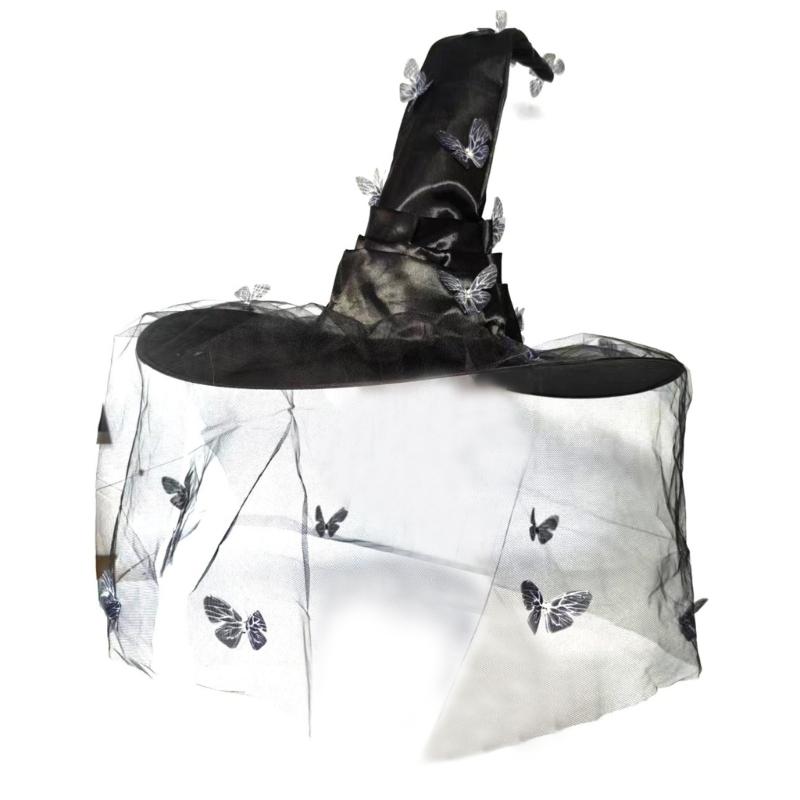 

Large Ruched Witch Hat Single Side Veils Hat Women Men Wizard Hat Decoration Props For Halloween Party And Role Play 1