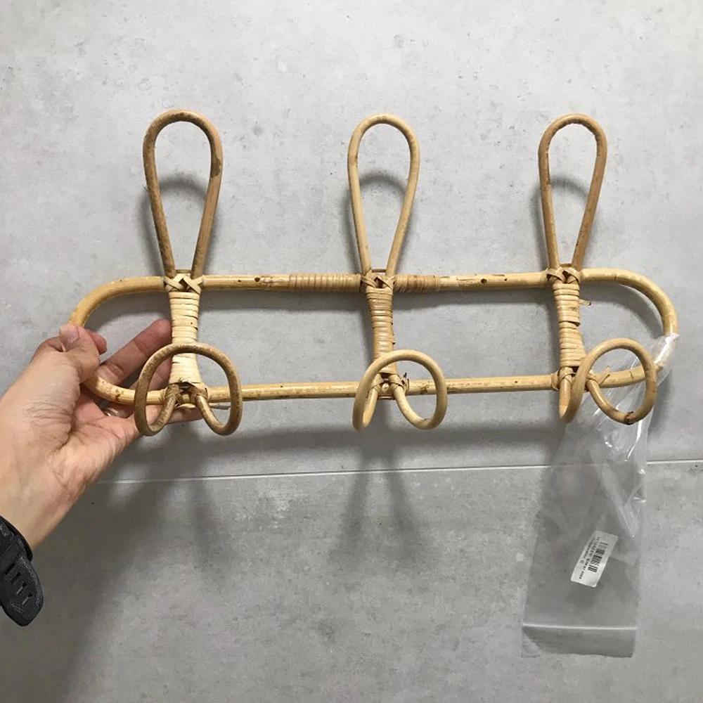 Rattan Hanger Rattan Wall Hooks Kids Garments Organizer Rack Clothes Hat Hanging Hook Kids Room Clothing Storage Decor Hangers
