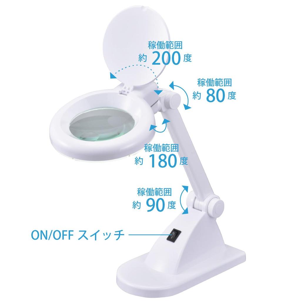 OHM LED Stand Light with Magnifying Model White L-Zoom Glass, Number 07-6384, DS-L8092-2-W,