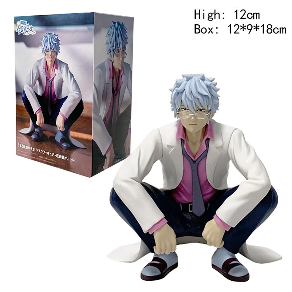 12cm Gintama Sakata Ginpa Silver Hair Lab Coat Figure Crouched Position Noodle Stopper Desktop Anime Decoration Collection Gift