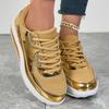 Goldene Glänzende Mesh Outdoor FreizeitsportSchuhe - Große Größen, Frühling/Herbst 2025