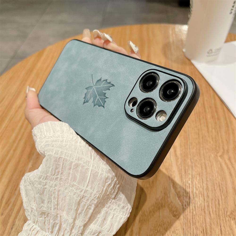 

Чехол-бампер из овчины с кленовым листом для iPhone 16 15 14 13 12 11 Pro Max Plus XR X XS 16Plus Кожаная броня Бизнес-чехол For iPhone 12Pro Max