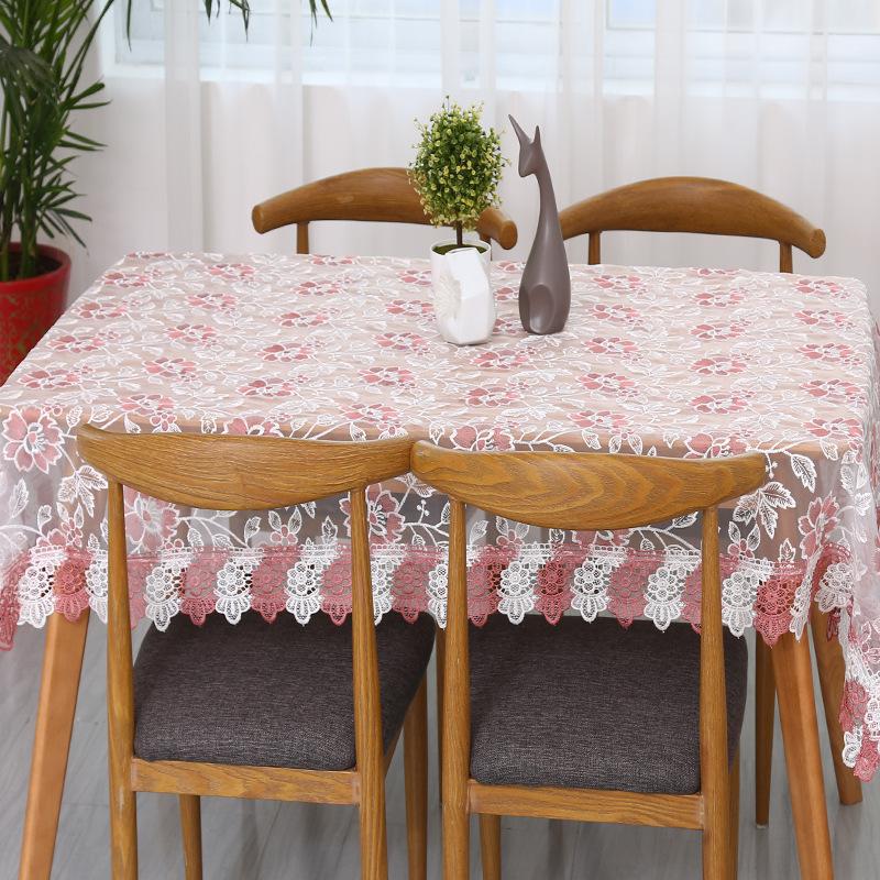 Toalha de Mesa Nova Translúcida Bordado Fio de Vidro Estilo Europeu Renda Capa Lavável Toalha de Mesa Para Mesa de Chá
