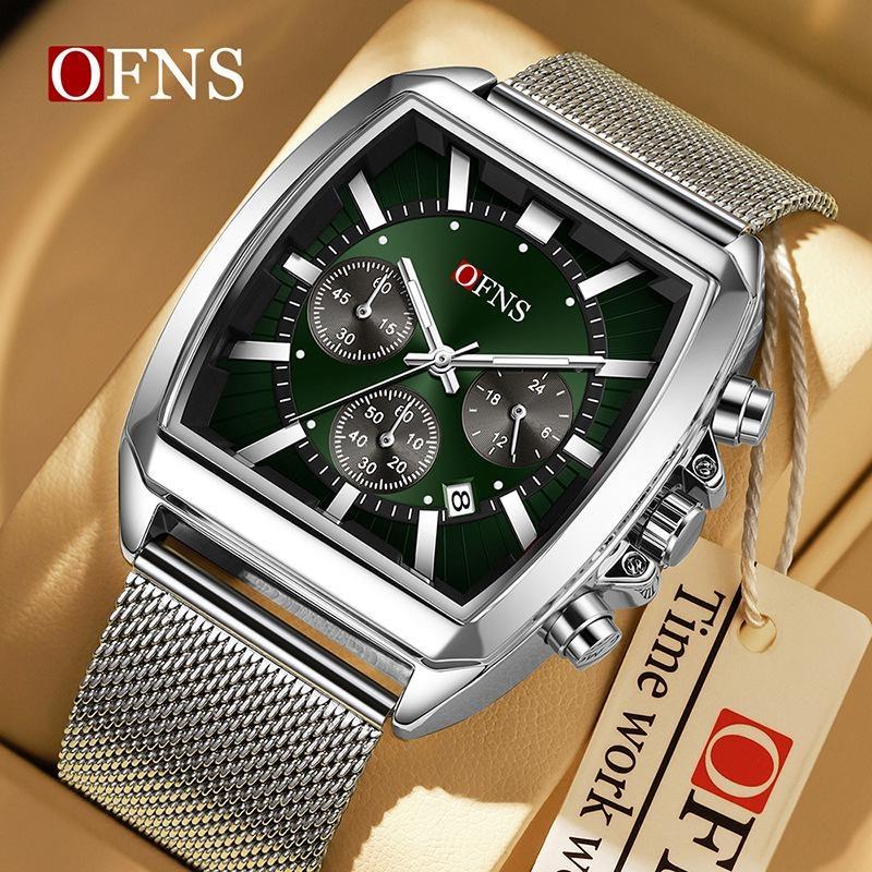 Herren Square Chronograph Armbanduhren Silikon-/Netzarmband, Luxuriöse Stilvolle Analoge Uhr für Arbeit & Streetwear