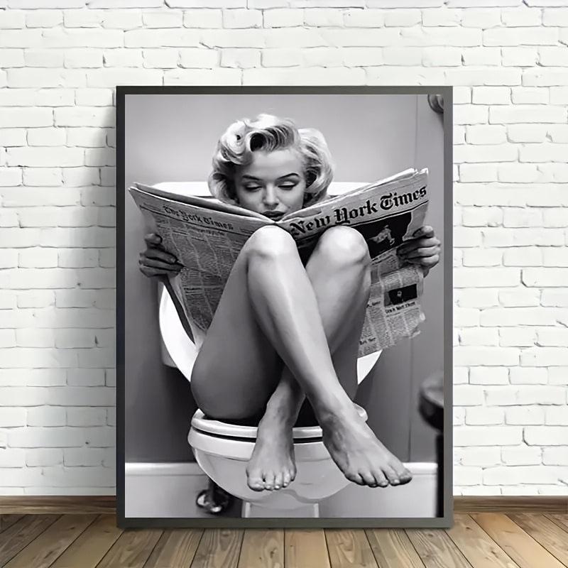 Retro Newspaper Scene Wall Art: Humorous Waterproof Bathroom Poster