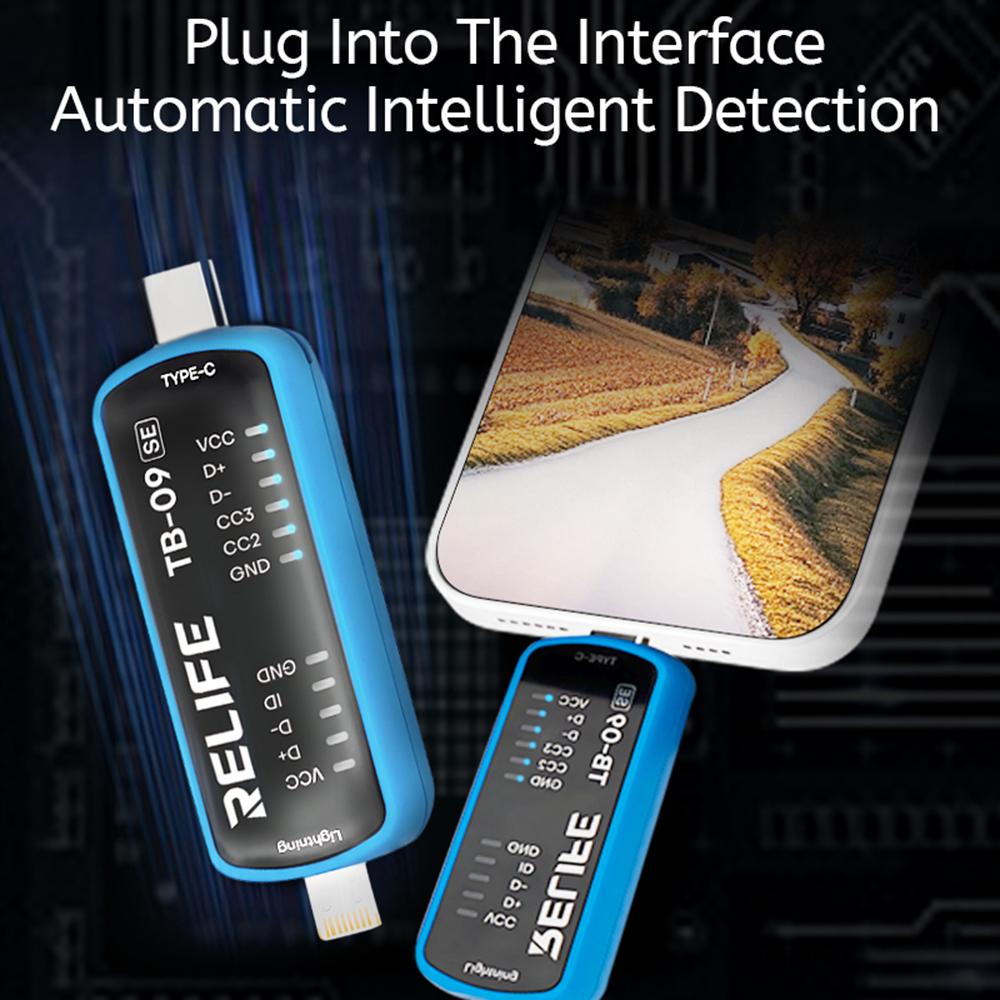 RELIFE TB-09 SE For iPhone/Android Charging Port Tester 8-Pin Type-C Dual Plug Fault Detection
