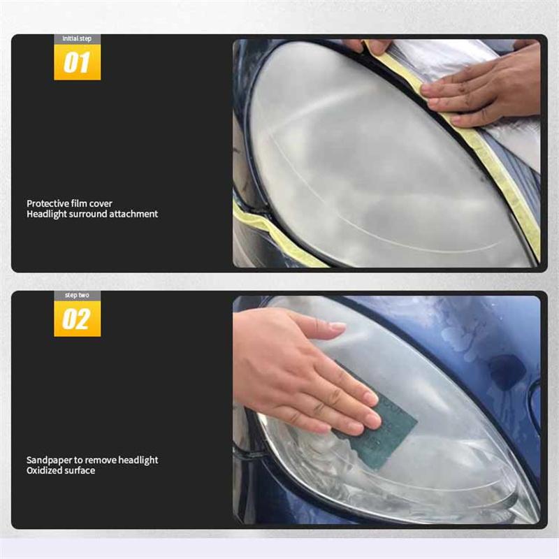 120ML Auto Scheinwerfer Restaurationsset Linsenreiniger & Poliercreme Kein Schleifen erforderlich Effektiver Kratzerentferner Permanente Trübungsreparatur