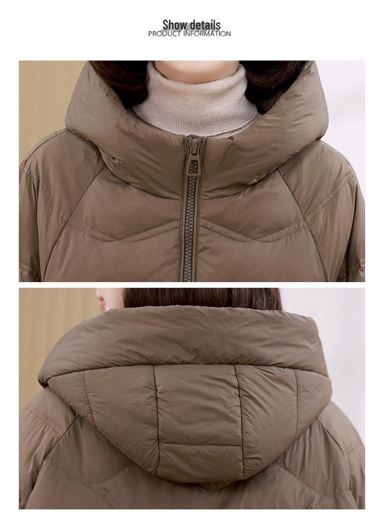 Mom's Lightweight White Duck Down Winter Jacket - Stand Collar, Loose Fit, Warm Fashion Coat for Middle-Aged Women