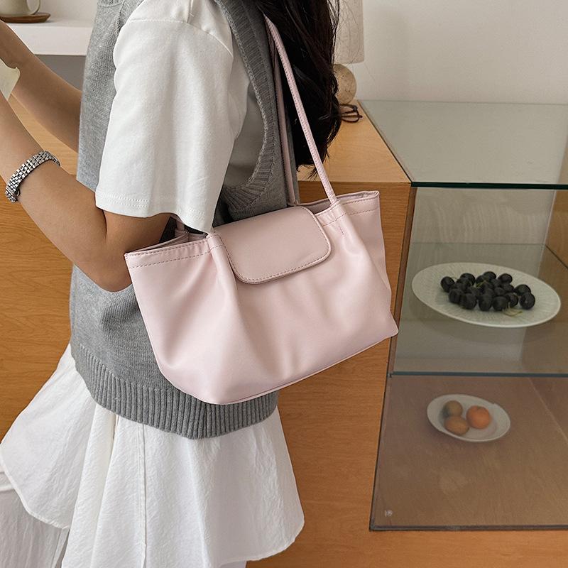Minimalist Leather Shoulder Bag for Women with Flap Cover Long Strap Elegant Daily Carry Bag