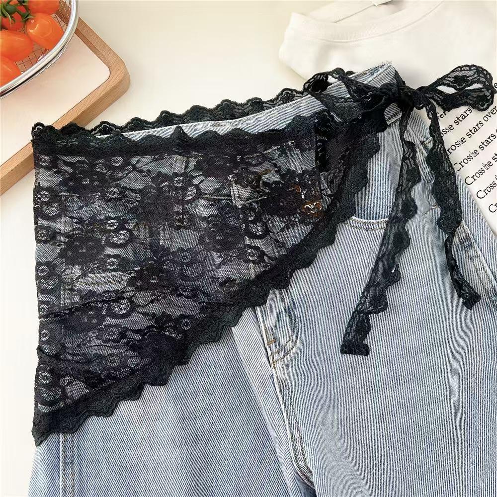 Szykowana Koreańska Mini Spódnica Patchworkowa z Koronką i Wiązaniem na Pasie w Stylu Bandana