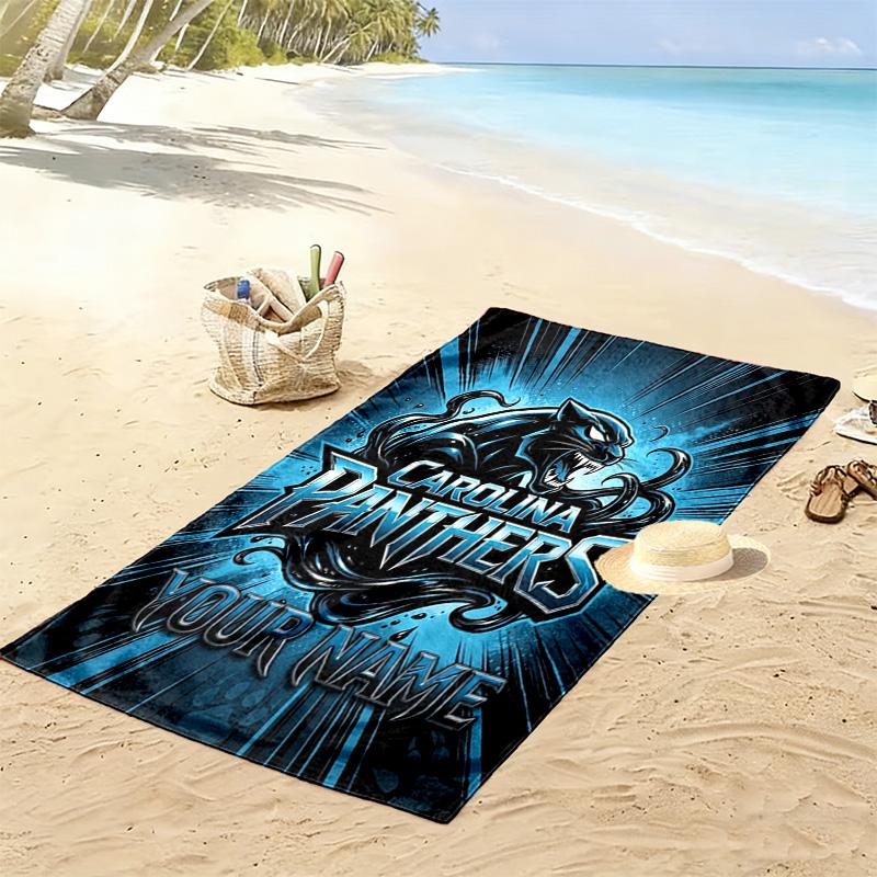 Name Custom Carolina Panthers Print Beach Towel, Large Soft Quick Dry Towel for Beach Camping Swimming