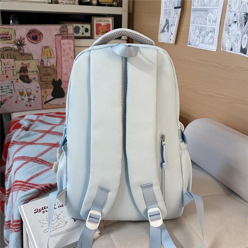Nylon Plaid Backpack Women's Fashionable Casual School Bag Lightweight Travel Rucksack with Multiple Pockets