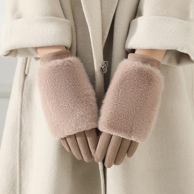 Plush Glove Women Elegant Full Finger Winter Warm Touch Screen Fleeced Gloves Soft Supple Riding Thickened Windproof