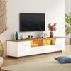 Móvel de TV 180*40*46cm com 2 Gavetas e 2 Armários, Suporte de TV com LED, Adequado para TVs de cerca de 75 Polegadas, Branco + Mesclado Cor de Madeira