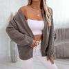Vintage Autumn Winter V Neck Loose Knitwear Sweater Long Sleeve Solid Color Cardigan Top