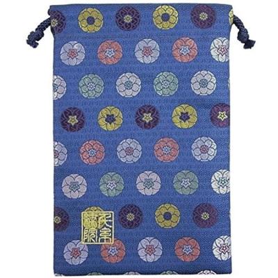 Senshishuin Nishijin-ori Gold Brocade Drawstring Bag (Lined) Blue Indigo Circle Pattern Medium Size